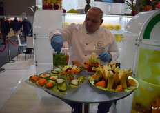 Fruits and vegetables artfully arranged at Fresh Energy catch your attention.