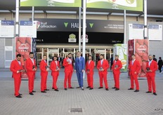 The group of red-suited Kanzi Guys who were walking every hall to promote Kanzi this year. Selfies could be made with these men.