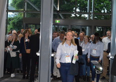 Crowds waiting to enter the event.