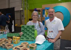 Avocado grower Alison Tolson from Avorama with Joe Gilligan from Opal. Opal is a packaging company with produces paper liners for avocados and mangoes which are now a requirement from the retailers in Australia, they also do a variety of other packaging.