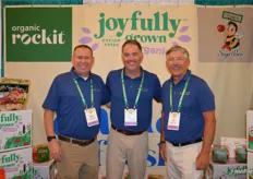 Chelan Fresh showed their re-brand 'joyfully grown' at the Organic Produce Summit. The new label will be officially launched in the fall. From left to right are Darrin Carpenter, Kevin Stennes, and Jay Dyer. 