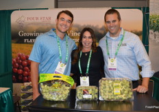 Showing California green table grapes are Jack Etchison, Tiffany Rivera, and Douglas Rossi with Four Star Sales. 