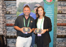 Ryan Lockman and Betsey Coon with North Bay Produce show domestically grown organic blueberries. 