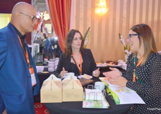 Taking time to have some good discussion around a coffee while waiting for retailer meetings are Wojciech Guzik, Regina Dubas and Sara Brunelli.