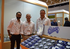 Sam Grewal, Rob King and Chris Potieter with Corindi Costa's super jumbo blueberries.