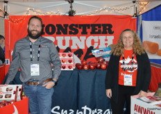 Chris Piedmont and Jessica Wells with Crunch Time Apple Growers are promoting SnapDragon and RubyFrost apples from New York state. 