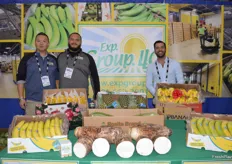 Tommy Lee, Robert Figuerda, and Anthony Serafino from EXP. Group are in front of a display with tropical and exotic fruit items. However, the company is increasingly expanding into non-tropicals as well.