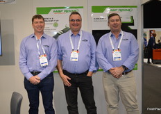 The robotic system from MAF Oceania gives an end to end solution for post-harvest processes,  focussing labour saving Chris Bray, Frederick Scellier and Dean Trembath.