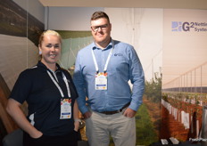 G2 Netting supplies the Austranian, New Zealand US markets with a wide range of netting for hail and bird protection as inclusion and exclusion and to prevent water evaporation, structures can be altered to customer’s needs. They are seeing an increase in demand as weather becomes more extreme. Nina Rondello and Kyle Lamont.