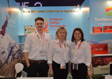 Liam and Sharon Kirk with Brylee Bradley at Hort Invest with a new line in apricots from New Zealand – Ardgour Valley Orchards. The apricot is very sweet and aimed at the Asian market.