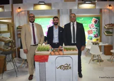 On the left is Peter Yanni, in the middle is Martin Yanni and on the right is Andrew Yanni, all representing Queen Fresh. They export onions, beans and sweet potatoes to European markets.