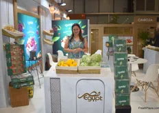 Eman Fouad of Cairo3A. They export various fruits and vegetables from Egypt, and were showcasing their Qutoof brand.