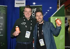 George Shropshire with Offshoot Brands and David Cote with Loop are proudly showing juice that is made out of produce that would have otherwise gone to waste.