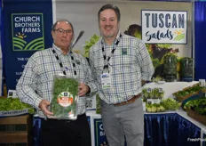 Bob Licker and Ernst van Eeghen with Church Brothers Farms. Bob shows Wild Arugula for foodservice.