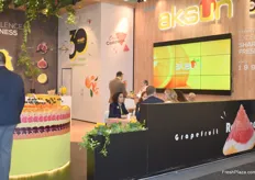 The Aksun stand. Esra Soyleyen was in many meetings over the course of Fruit Logistica. They export many fruits, like citrus and figs from Turkey. 