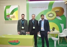Vasilis Xekarfotakis, Michail Xekarfotakis and Kostantinos Maragkozis at the Nespar stand. They export kiwis and asparagus from Greece to European markets.