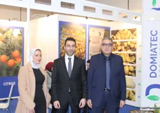 Sameh El Domiaty, CEO of Domiatec Holding, with Ola Samir (left), Head of Communications, and Moustafa Abdelhamid (right), Director of Agriculture. Ola announced that the Egyptian potato exporter had closed many contracts during the exhibition, testifying to the surging demand for Egyptian potatoes over the past few seasons.