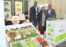 Seun Rasheed, CEO of Rwanda-based Souk Farms, with Alain Parfait Mucyo and Charlene Migadde. Seun said he was delighted with the exhibition, especially regarding the big products of Rwanda: avocados, fine beans and karela. Souk Farms exported its first container of avocados to Dubai last year, and its first container to Europe this year.