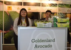 Goldenland export Hass avocados from Myanmar to Thailand and hope to be able to export to China soon the company also grows a local avocado variety. Su and Kyi Han Phyo were at the stand.
