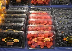 A selection of Sun Belle premium blackberries, raspberries, and blueberries on display in the Frutura booth.