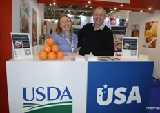 Rachel Nixon was at the USDA stand showcasing Florida grapefruit with Iain Forbes from The Garden, representing multiple US products.