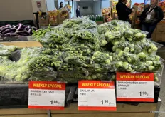 Asian greens on special including Chinese Lettuce (China), Gai Lan Jr. (Mexico) and Shanghai Bok Choy sprout (Mexico.)