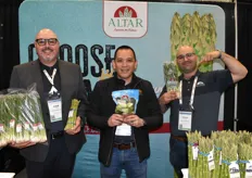 Team Altar Produce proudly shows asparagus, green onions, and Brussels sprouts. From left to right: Luis Lopez, Denys Sam, and Moisés Celaya.