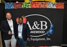 Trevor Bouma with A&B Packing Equipment and Robin Jayetileke with AgriTeks, a distributor for A&B.