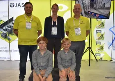Cameron Way, Sandra Somford and Joost Somford with JASA Packaging. Seated in front row is the future of packaging: Luca and Florian Somford attended their first trade show.