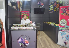 Serafettin Ugrasan of Efecan Tarim, promoting their Miss Figgy brand. As the name suggests, they export figs, mainly to the Netherlands, but basically to all continents. He stated the fig season was okay and is expected to end in three weeks.