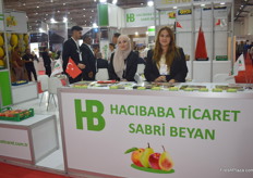 The hostesses of Hacibaba Ticaret. The ecompany exports peaches, nectarines and apples to Europe, Iran and Russia. 