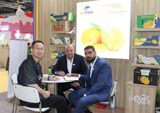 Saied El-Sayed (middle), managing director of Hama Holding, Egyptian citrus exporter, in company of a visitor.