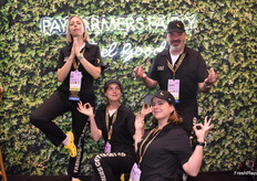 Feeling zen in Equifruit’s booth as the focus is on wellness. “Paying farmers fairly makes you feel good.”