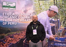 Rodrigo Bedoya with La Grama, offering organic ginger from Peru.