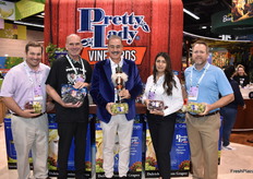The team at Pretty Lady Vineyards in front of a Christmas themed display. From left to right: Steve Shearer, Anthony Stetson, Nick Dulchich, Fabiola Perez, and Eric Coy.