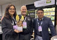 Mara Tiznado Bayardo, David Moen and Rafael Barajas show how endive is actually grown.