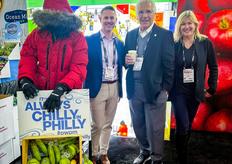 It's always cool in the Philadelphia Wholesale Produce Market Booth. L-R: Mark Smith of the Produce Market, J.M. Procacci of Procacci Brothers and Christine Hofmann of the Produce Market.