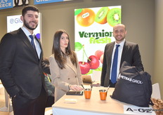 From left, Dimitris Petras, Dafni Petra, and Athanasios Karamichos from Vermion Fresh. Their fruits are cultivated on Mount Vermion, in northern Greece.