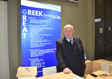 Alkiviadis Kalampokis from the Greek company Great Exhibitions. Behind him is the list of all Greek companies whose presence at Fruit Logistica was coordinated by his company. He undertakes similar projects for many other exhibitions.