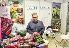 Mariola Charistaki (left) and Giorgos Kampanis (right) from the Cretan company Festos focused on greenhouse vegetables, watermelons and melons.