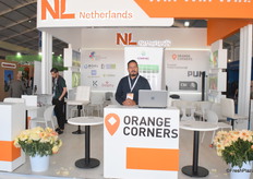 Yousef Hmimis, CEO of Greener Tech at the Netherlands pavilion. The Orange Corners incubation program alumni provides agri-tech solutions for growers in the Souss Massa region.