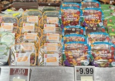 Lots of grab and go packs of mini cucumbers and tomatoes–branded and otherwise.