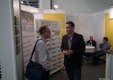 Scott Morton of Peak Fresh chats to a customer at his stand. Scott is one of only a handful of companies who regularly make the trip from Australia to Fruit Logistica in Berlin, with most from the area attending Asia Fruit logistica instead. Scott, though, says the show gives him the chance to meet up with his European customers and saves him having to make multiple international trips each year.