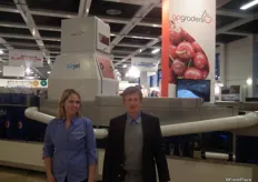 Anthea Gannon and Geoff Payne of GP Graders. Only a few companies attended the show from Australia. GP Graders produce grading machines for a range of fruit, the company was founded by Geoff Payne in 1963.