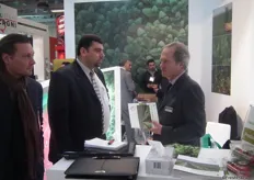 Alexandre Dahan and Amer Khilfeh chatting to a customer on the Harvest Fresh stand, where they were promoting Palestinian produce.