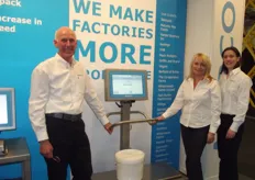 The team at Marco were kept busy on the stand pictured her with the YCM waste control software module. Colin Platt, Mandy Hart and Mariette Terrisse.