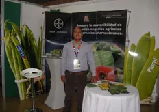 Aaron Gil of Bayer CropScience. He was educating attendees about Bayer's range of chemical products for the agricultural sector.