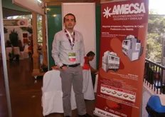 Carlos Rojas of Amecsa, a provider of machinery used to make produce packaging as well as the packaging itself. They were promoting their polythene bags that allow citrus and onions to breathe.