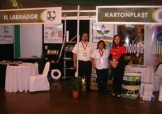 Angel Garcia, Victoria Castro and associate of El Labrador and Kartonplast. Labrador provides packaging materials and Kartonplast was touting its new manufacturing plant in Guatemala that produces their signature plastic boxes for shipping.