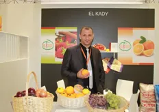 Mohamed Slim of El Kady with citrus, grapes, onions, potatoes and strawberries from Egypt.